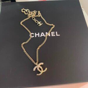 Authentic Chanel Crystal CC Pendant Necklace Like New